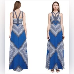 BCBGMaxAzria Blue and Gray Patterned Maxi Dress